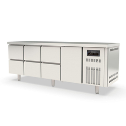Vaiotec Topline Gastro-Kühltisch, 4-fach GN 1/1 mit 6 Schubladen, 1 Tür, 2245 × 700 mm