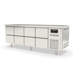 Vaiotec Topline Gastro-Kühltisch, 4-fach GN 1/1 mit 8 Schubladen, 2245 × 700 mm