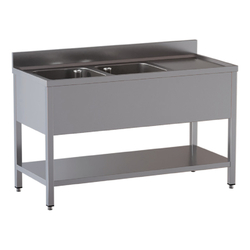 Vaiotec Topline Gastro-Spültisch, 2 Becken links + Abtropffläche, 1400 × 600 mm
