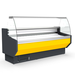 Vaiotec Topline Gastro-Kühltheke 250 – gebogenes Frontglas gelb, 2465 × 800 mm