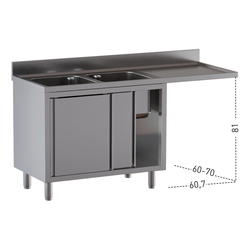Vaiotec Topline Gastro-Spülcenter, 2 Becken links mit Schiebetüren, 2000 × 700 mm