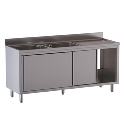 Vaiotec Topline Gastro-Spülschrank, 2 Becken links mit Schiebetüren, 1600 × 600 mm