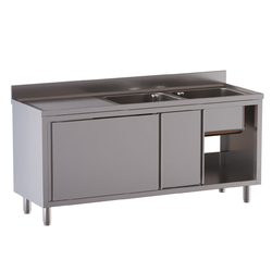 Vaiotec Topline Gastro-Spülschrank, 2 Becken rechts mit Schiebetüren, 1800 × 600 mm