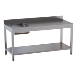 Vaiotec Topline Gastro-Cheftisch, Becken links mit Aufkantung, 2000 × 700 mm