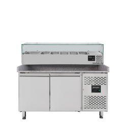 Vaiotec Gastro-Pizzakühltisch, 2-türig grau inkl. Gastro-Kühlaufsatz GN 1/3, 1510 × 800 mm