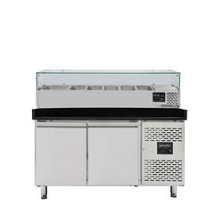 Vaiotec Gastro-Pizzakühltisch, 2-türig schwarz inkl. Gastro-Kühlaufsatz GN 1/3, 1510 × 800 mm