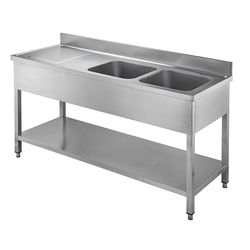 Vaiotec Gastro-Spültisch, 2 Becken rechts und Abtropffläche, 1600 × 700 mm