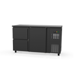Vaiotec Topline Gastro-Barkühltisch schwarz, 1 Tür & 2 Schubladen, 1485 × 530 mm