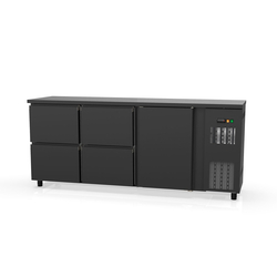 Vaiotec Topline Gastro-Barkühltisch schwarz, 1 Tür & 4 Schubladen, 2025 × 530 mm