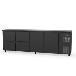 Vaiotec Topline Gastro-Barkühltisch schwarz, 2 Türen & 4 Schubladen, 2565 × 530 mm