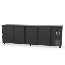 Vaiotec Topline Gastro-Barkühltisch schwarz, 3 Türen & 2 Schubladen, 2565 × 530 mm