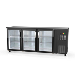 Vaiotec Topline Gastro-Barkühltisch schwarz, 3 Glastüren, 2025 × 530 mm
