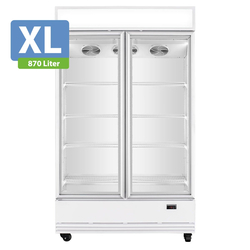 Vaiotec Topline Gastro-Getränkekühlschrank 2 Türen, 870 Liter XL, mit Leuchtaufsatz weiß, 1090 × 742 mm