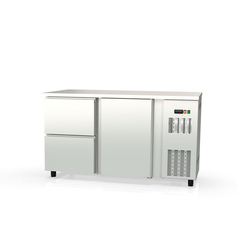 Vaiotec Topline Gastro-Barkühltisch Edelstahl, 1 Tür & 2 Schubladen, 1485 × 530 mm