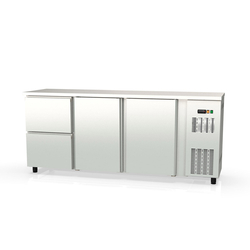 Vaiotec Topline Gastro-Barkühltisch Edelstahl, 2 Türen & 2 Schubladen, 2025 × 530 mm