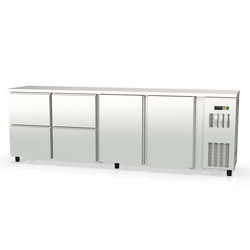 Vaiotec Topline Gastro-Barkühltisch Edelstahl, 2 Türen & 4 Schubladen, 2565 × 530 mm