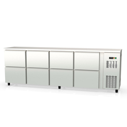 Vaiotec Topline Gastro-Barkühltisch Edelstahl, 8 Schubladen, 2565 × 530 mm