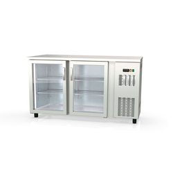 Vaiotec Topline Gastro-Barkühltisch Edelstahl, 2 Glastüren, 1485 × 530 mm