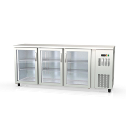 Vaiotec Topline Gastro-Barkühltisch Edelstahl, 3 Glastüren, 2025 × 530 mm