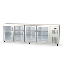 Vaiotec Topline Gastro-Barkühltisch Edelstahl, 4 Glastüren, 2565 × 530 mm
