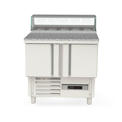 Vaiotec Topline Gastro-Belegstation, 2-fach mit Türen, eckiger Glasaufsatz, GN 1/6, 925 × 700 mm