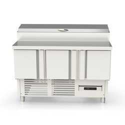Vaiotec Topline Gastro-Belegstation, 3-fach mit Türen, Edelstahlaufsatz, GN 1/4, 1375 × 700 mm