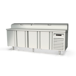 Vaiotec Topline Gastro-Belegstation, 4-fach mit Türen, Edelstahlaufsatz, GN 1/4, 2245 × 700 mm