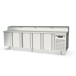 Vaiotec Topline Gastro-Belegstation, 5-fach mit Türen, Edelstahlaufsatz, GN 1/4, 2695 × 700 mm