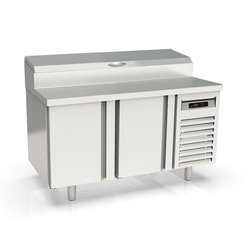 Vaiotec Topline Gastro-Belegstation, 2-fach mit Türen, EN 60x40, Edelstahlaufsatz, GN 1/3, 1495 × 800 mm