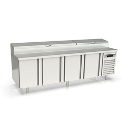 Vaiotec Topline Gastro-Belegstation, 4-fach mit Türen, EN 60x40, Edelstahlaufsatz, GN 1/3, 2545 × 800 mm