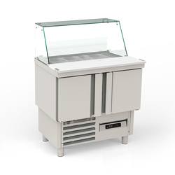 Vaiotec Topline Gastro-Saladette, 2-fach mit Türen, Glasaufsatz schräg, GN 1/6, 925 × 700 mm