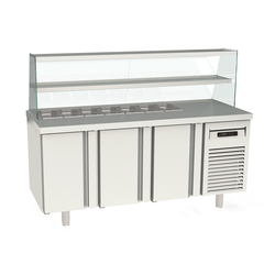 Vaiotec Topline Kebabstation, 3-fach mit Türen, Glasaufsatz mit Zwischenetage, GN 1/3, 1795 × 700 mm