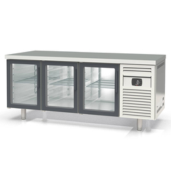 Vaiotec Topline Bäckerei Gastro-Kühltisch, 3-fach EN 60x40 mit 3 Glastüren, 2020 × 800 mm