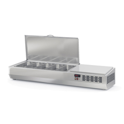 Vaiotec Topline Gastro-Kühlaufsatz mit Edelstahldeckel 5xGN1/3, 1495 × 396 mm