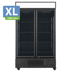 Vaiotec Topline Gastro-Getränkekühlschrank 2 Türen, 1040 Liter XL, mit Leuchtaufsatz schwarz, 1280 × 742 mm