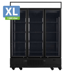 Vaiotec Topline Gastro-Getränkekühlschrank 3 Türen, 1360 Liter XL, mit Leuchtaufsatz schwarz, 1640 × 742 mm