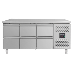 Vaiotec Gastro-Kühltisch, 6 Schubladen – Monoblock, 1795 × 700 mm