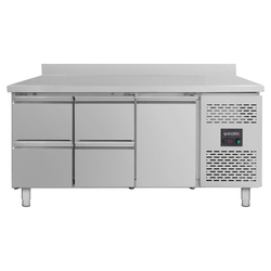 Vaiotec Gastro-Kühltisch, 1 Tür & 4 Schubladen inkl. Aufkantung – Monoblock, 1795 × 700 mm