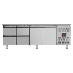 Vaiotec Gastro-Kühltisch, 2 Türen & 4 Schubladen – Monoblock, 2230 × 700 mm