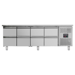 Vaiotec Gastro-Kühltisch, 8 Schubladen – Monoblock, 2230 × 700 mm