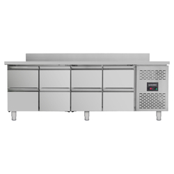 Vaiotec Gastro-Kühltisch, 8 Schubladen inkl. Aufkantung – Monoblock, 2230 × 700 mm
