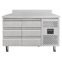 Vaiotec Gastro-Kühltisch, 6 Schubladen inkl. Aufkantung – Monoblock, 1360 × 700 mm