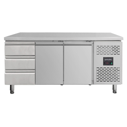 Vaiotec Gastro-Kühltisch, 2 Türen & 3 Schubladen links – Monoblock, 1795 × 700 mm