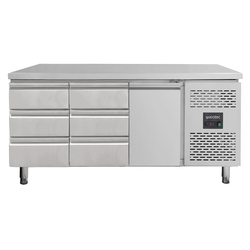 Vaiotec Gastro-Kühltisch, 1 Tür & 6 Schubladen links/mitte – Monoblock, 1795 × 700 mm