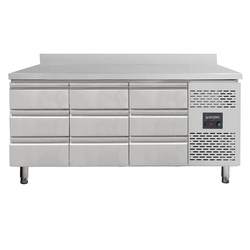 Vaiotec Gastro-Kühltisch, 9 Schubladen inkl. Aufkantung – Monoblock, 1795 × 700 mm
