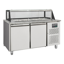 Vaiotec Salattheke, 2-fach mit Türen, Glasaufbau, für 4x GN 1/1 grau, 1500 × 800 mm