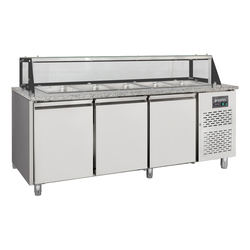 Vaiotec Salattheke, 3-fach mit Türen, Glasaufbau, für 5x GN 1/1 grau, 2000 × 800 mm