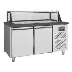 Vaiotec Salattheke, 2-fach mit Türen, Glasaufbau, für 4x GN 1/1 schwarz, 1500 × 800 mm