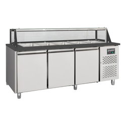 Vaiotec Salattheke, 3-fach mit Türen, Glasaufbau, für 5x GN 1/1 schwarz, 2000 × 800 mm