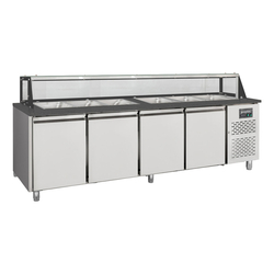 Vaiotec Salattheke, 4-fach mit Türen, Glasaufbau, für 6x GN 1/1 schwarz, 2500 × 800 mm